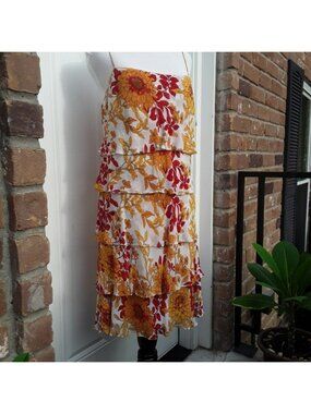 EVA BLUE RED ORANGE SPAGHETTI STRAP RUFFLED SLIP DRESS SZ 12